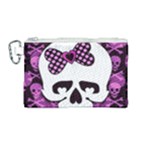 Pink Polka Dot Bow Skull Canvas Cosmetic Bag (Medium)