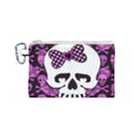 Pink Polka Dot Bow Skull Canvas Cosmetic Bag (Small)