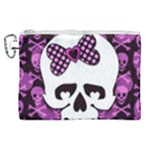 Pink Polka Dot Bow Skull Canvas Cosmetic Bag (XL)