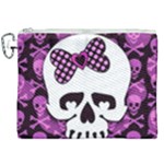 Pink Polka Dot Bow Skull Canvas Cosmetic Bag (XXL)