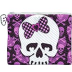 Pink Polka Dot Bow Skull Canvas Cosmetic Bag (XXXL)