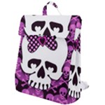 Pink Polka Dot Bow Skull Flap Top Backpack