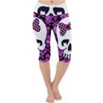 Pink Polka Dot Bow Skull Lightweight Velour Cropped Yoga Leggings