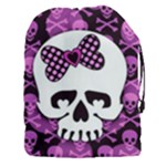 Pink Polka Dot Bow Skull Drawstring Pouch (XXXL)