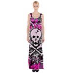 Pink Skull Splatter Thigh Split Maxi Dress