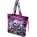 Pink Skull Splatter Drawstring Tote Bag