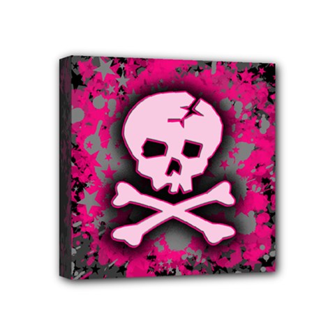 Pink Skull Star Splatter Mini Canvas 4  x 4  (Stretched) from ArtsNow.com