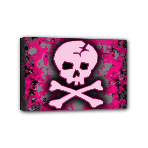 Pink Skull Star Splatter Mini Canvas 6  x 4  (Stretched) from ArtsNow.com