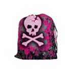 Pink Skull Star Splatter Drawstring Pouch (Large)