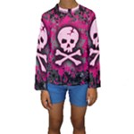 Pink Skull Star Splatter Kids  Long Sleeve Swimwear