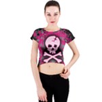 Pink Skull Star Splatter Crew Neck Crop Top