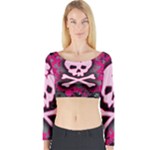 Pink Skull Star Splatter Long Sleeve Crop Top