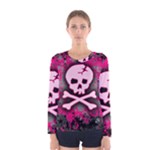 Pink Skull Star Splatter Women s Long Sleeve Tee