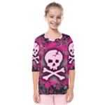 Pink Skull Star Splatter Kids  Quarter Sleeve Raglan Tee