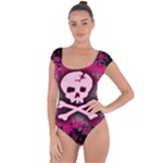 Pink Skull Star Splatter Short Sleeve Leotard 