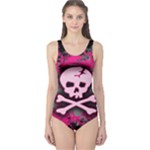 Pink Skull Star Splatter One Piece Swimsuit