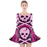 Pink Skull Star Splatter Long Sleeve Velvet Skater Dress