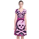 Pink Skull Star Splatter Short Sleeve Front Wrap Dress