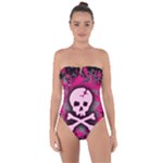 Pink Skull Star Splatter Tie Back One Piece Swimsuit