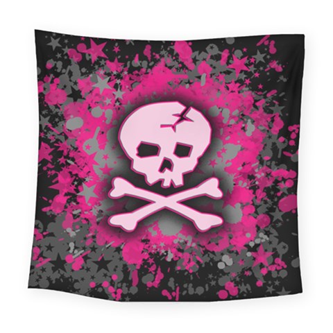 Pink Skull Star Splatter Square Tapestry (Large) from ArtsNow.com
