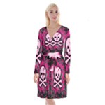 Pink Skull Star Splatter Long Sleeve Velvet Front Wrap Dress