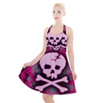 Pink Skull Star Splatter Halter Party Swing Dress 