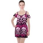 Pink Skull Star Splatter Ruffle Cut Out Chiffon Playsuit