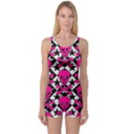 Pink Skulls & Stars One Piece Boyleg Swimsuit