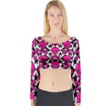 Pink Skulls & Stars Long Sleeve Crop Top