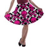 Pink Skulls & Stars A-line Skater Skirt