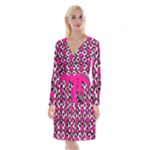 Pink Skulls & Stars Long Sleeve Velvet Front Wrap Dress