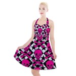 Pink Skulls & Stars Halter Party Swing Dress 