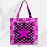 Pink Star Zipper Grocery Tote Bag