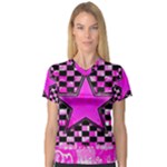 Pink Star V-Neck Sport Mesh Tee