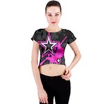 Pink Star Design Crew Neck Crop Top