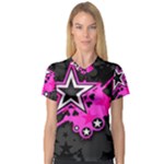 Pink Star Design V-Neck Sport Mesh Tee