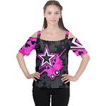 Pink Star Design Cutout Shoulder Tee