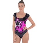 Pink Star Design Short Sleeve Leotard 