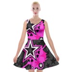 Pink Star Design Velvet Skater Dress