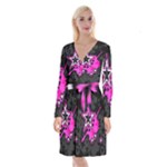 Pink Star Design Long Sleeve Velvet Front Wrap Dress