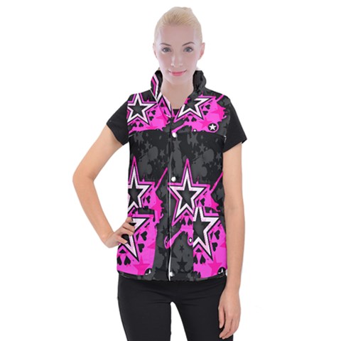 Pink Star Design Women s Button Up Vest from ArtsNow.com
