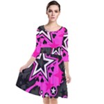 Pink Star Design Quarter Sleeve Waist Band Dress