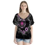 Pink Star Explosion V-Neck Flutter Sleeve Top