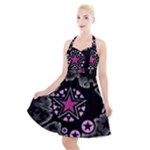 Pink Star Explosion Halter Party Swing Dress 