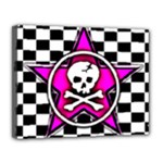 Pink Star Skull Checker Canvas 14  x 11  (Stretched)