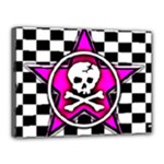 Pink Star Skull Checker Canvas 16  x 12  (Stretched)