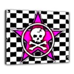 Pink Star Skull Checker Canvas 20  x 16  (Stretched)