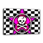 Pink Star Skull Checker Canvas 18  x 12  (Stretched)