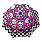 Pink Star Skull Checker Folding Umbrella