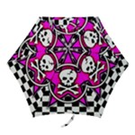 Pink Star Skull Checker Mini Folding Umbrella